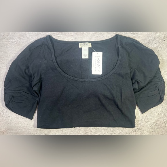 L Space Black Melrose Dress With Ruched Sleeve Size Small NWT - Picture 5 of 8